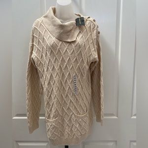 NEW wTag-Jeanne Pierre Beige Pocket Sweater L